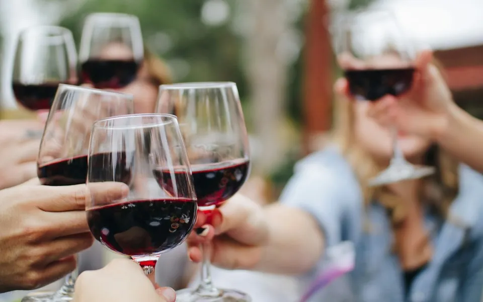 Wine glasses representing food and beverage deliveries