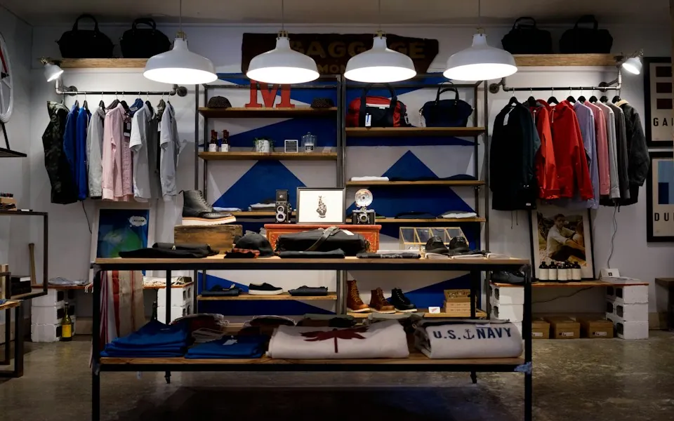 Clothing and stock displayed in a retail store